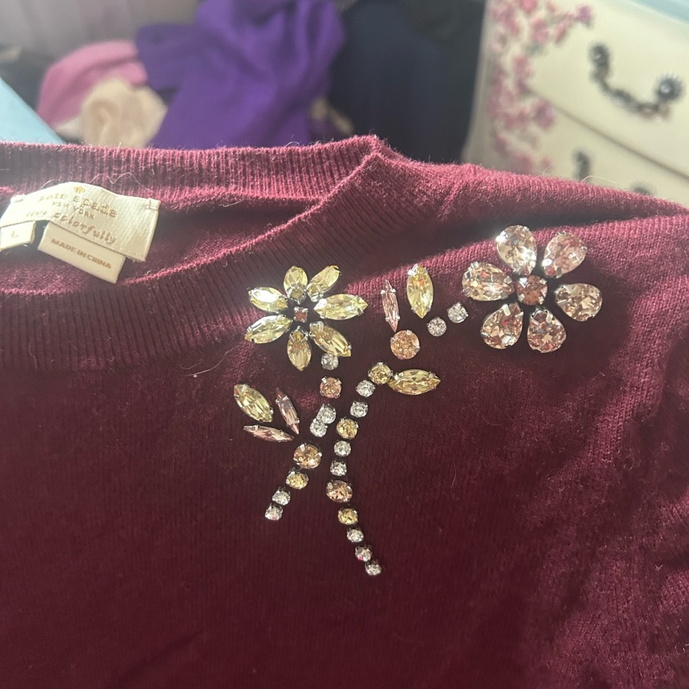 Kate Spade embellished  Burgundy Sweater - Picture 3 of 3